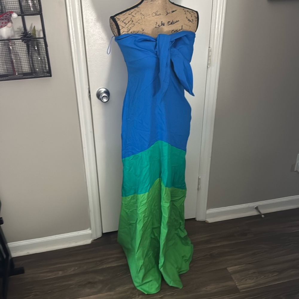 Simon Miller Strapless Colorblock Maxi Dress in Blue and Green